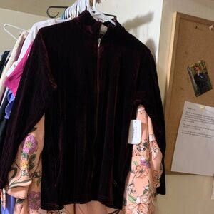 Velvet Zip-Front Jacket - Deep Burgundy. Top or Jacket. Size S